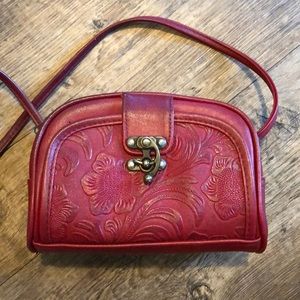 Vintage Red Shoulder Purse with Brass Hook Lock